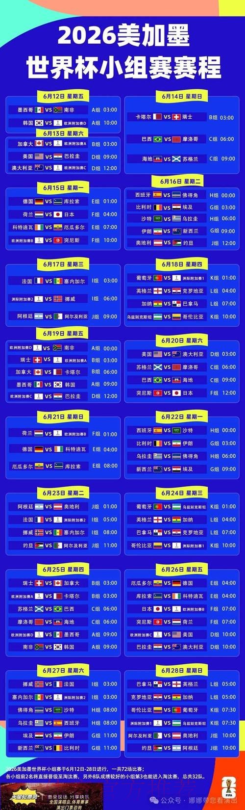 2026世界杯每日赛程官方发布比赛时间表查询入口 2026世界杯每日赛程官方发布比赛时间表查询入口